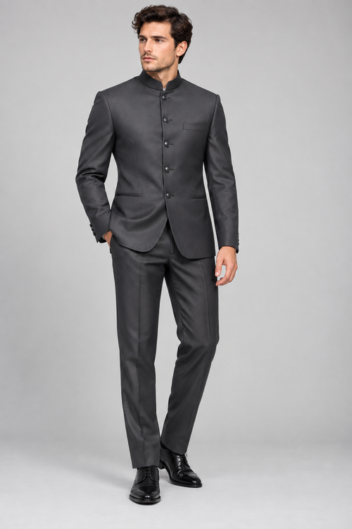 GUALA Charcoal Grey Tailored Jodhpuri Suit