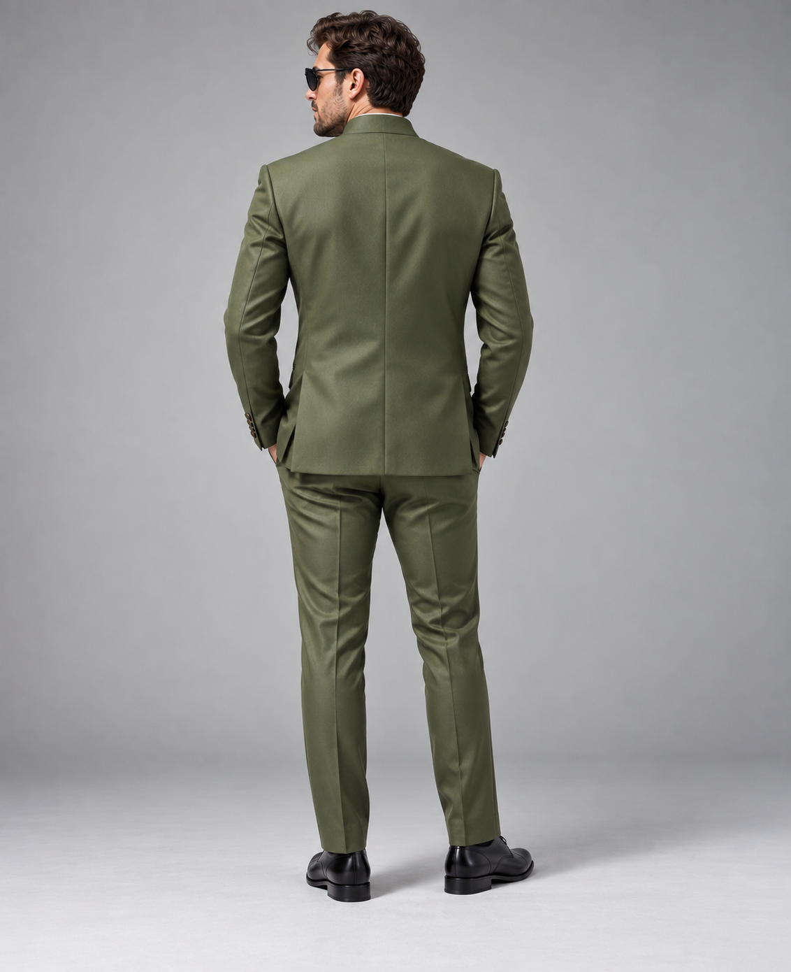 GUALA Olive Green Tailored Jodhpuri Suit
