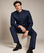GUALA Midnight Navy Tailored Jodhpuri Suit