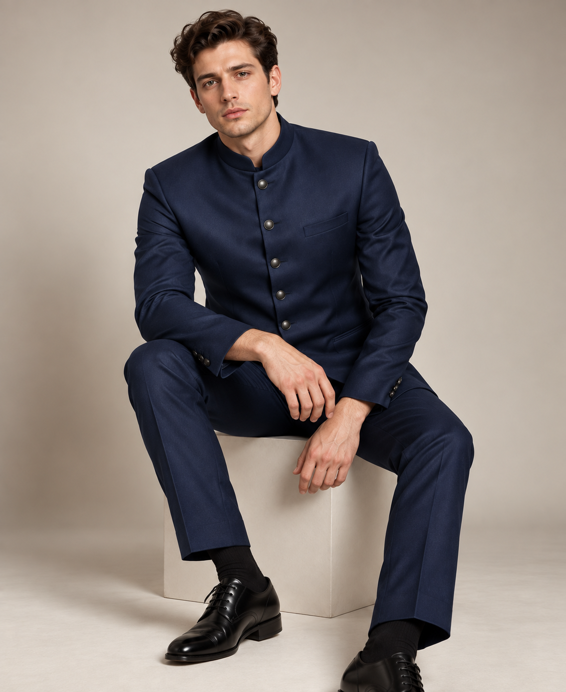 GUALA Midnight Navy Tailored Jodhpuri Suit