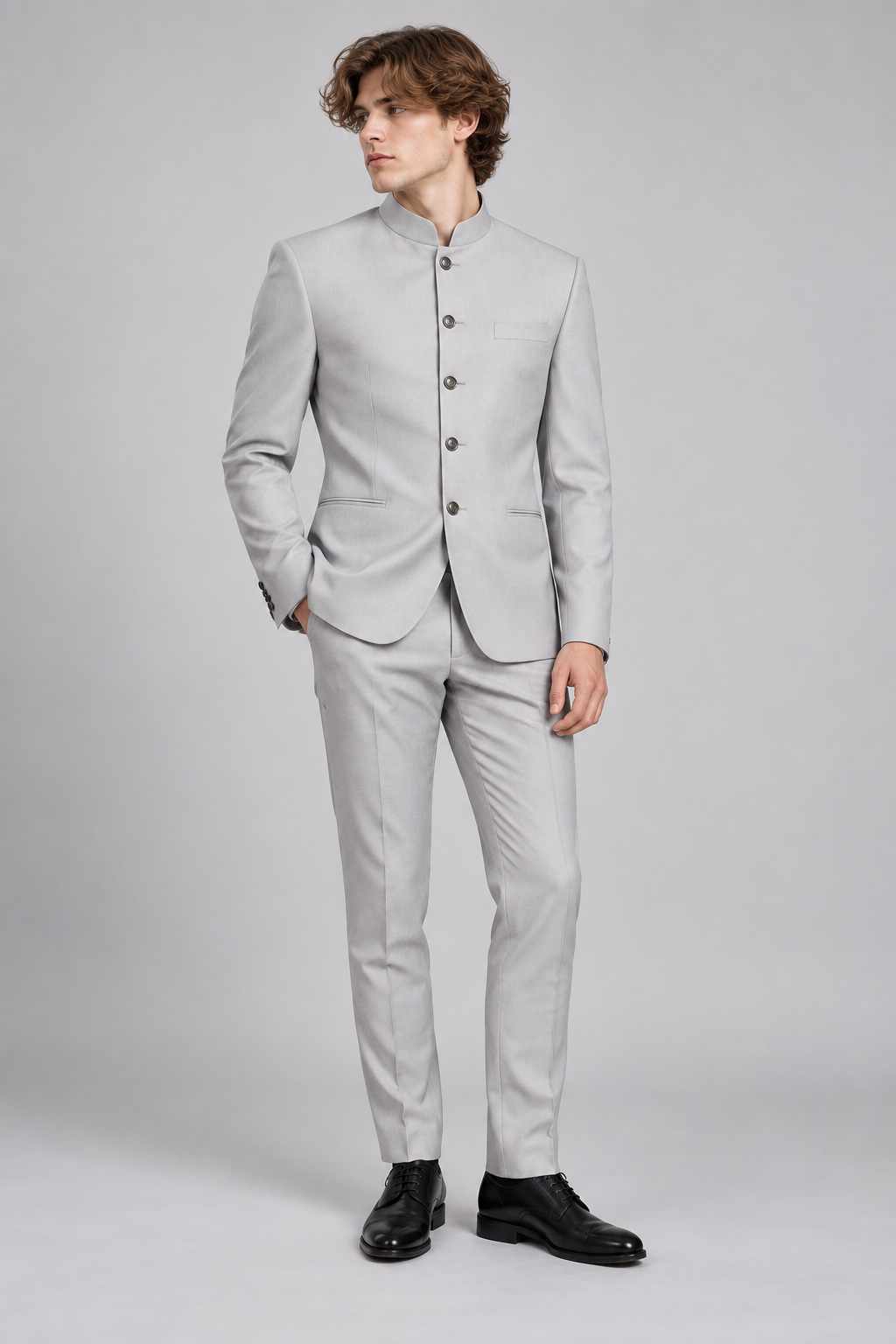GUALA Light Grey Tailored Jodhpuri Suit