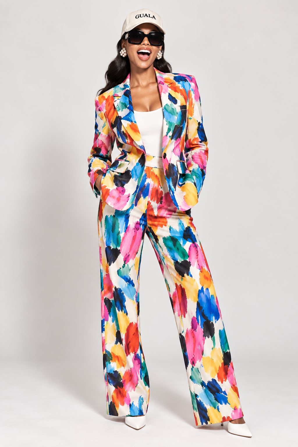 GUALA Women's Vibrant Abstract Painterly Print 2-Piece Blazer Suit