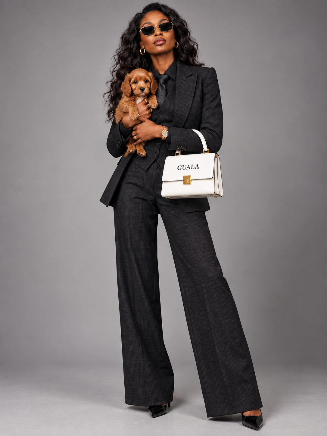 GUALA Women's Charcoal Plaid 5-Piece  Power Suit Set | Full Ensemble