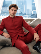 GUALA Crimson Red Tailored Jodhpuri Suit