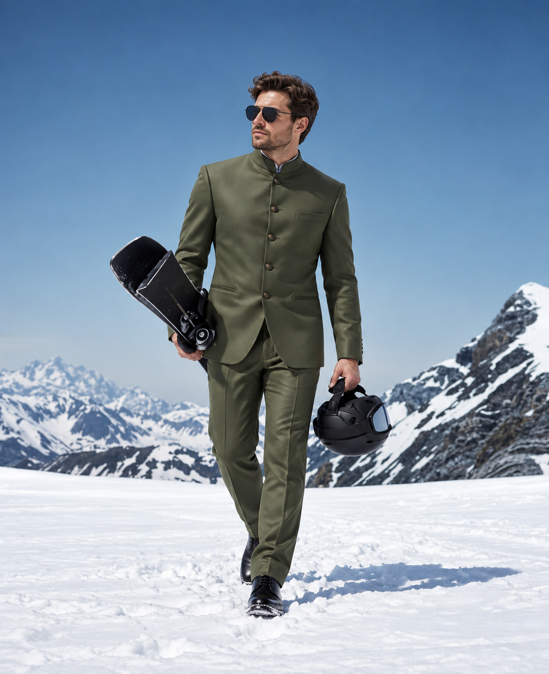 GUALA Olive Green Tailored Jodhpuri Suit
