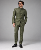 GUALA Olive Green Tailored Jodhpuri Suit