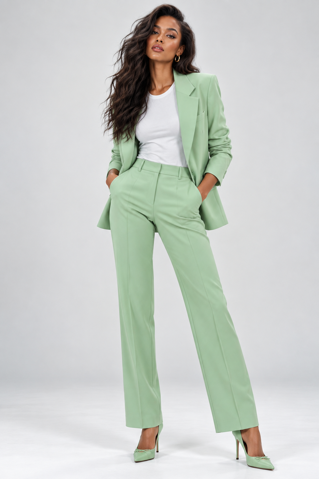 GUALA Women's Mint Green Tailored Hourglass Single-Breasted Blazer