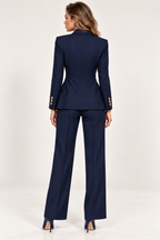 GUALA Women’s Bespoke Navy Blue Suit with Left-Shoulder Tiger Embroidery
