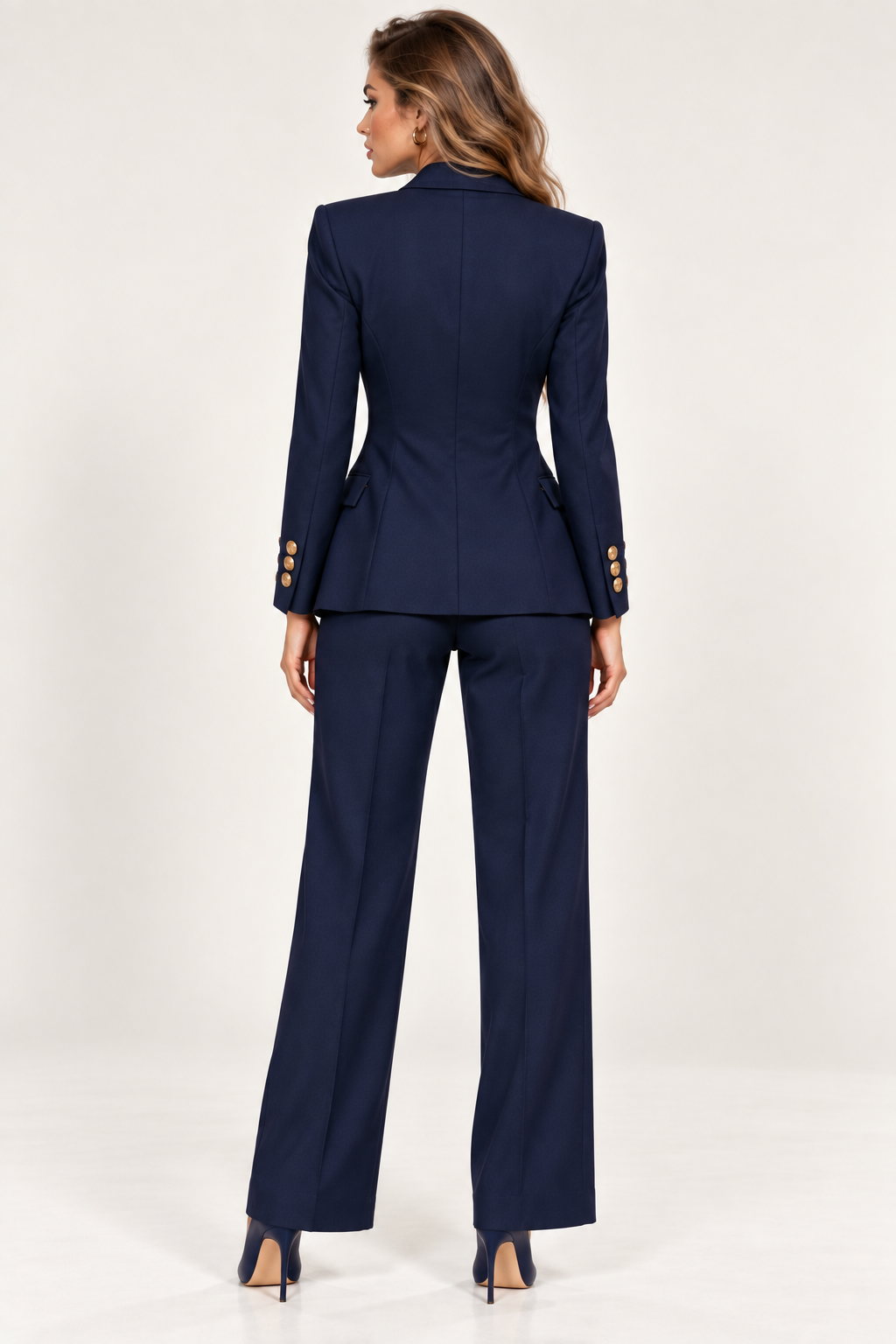 GUALA Women’s Bespoke Navy Blue Suit with Left-Shoulder Tiger Embroidery