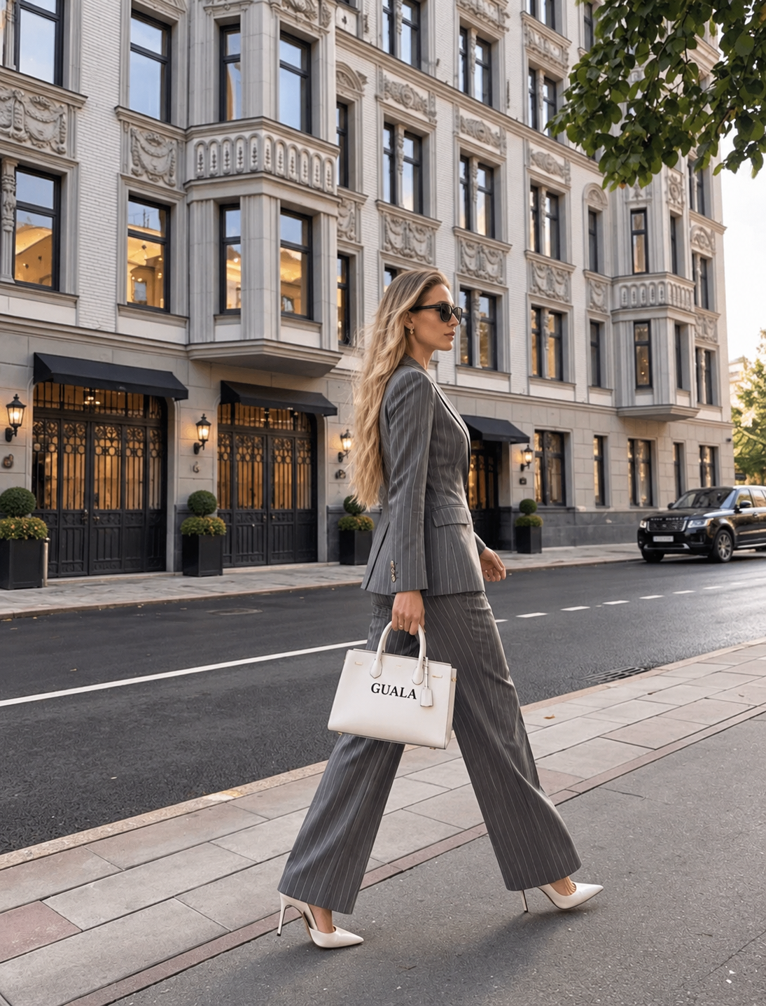 GUALA Women's Royal Light Gray Pinstriped Tailored Trouser Suit