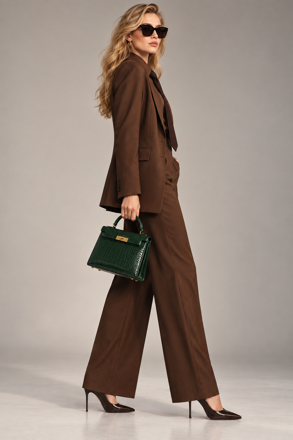 GUALA Women's Chocolate Brown 3-Piece Bespoke Trouser Suit