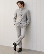 GUALA Light Grey Tailored Jodhpuri Suit