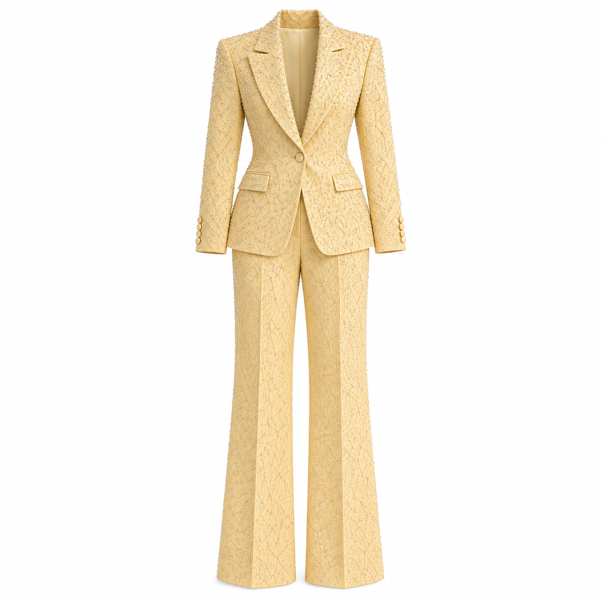GUALA Women's Diamond Embellished Pastel Yellow 3-Piece Suit