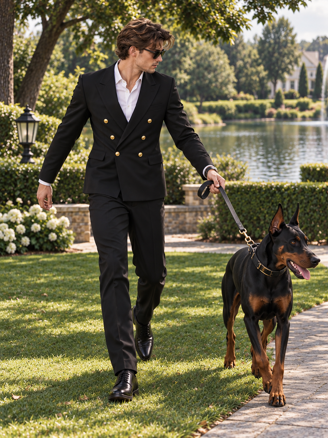 GUALA Men's Classic Black Double-Breasted Men's Suit Set