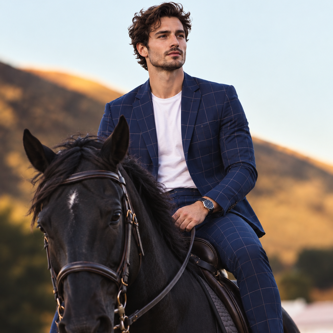 GUALA Men's Navy Blue Windowpane Tailored Blazer
