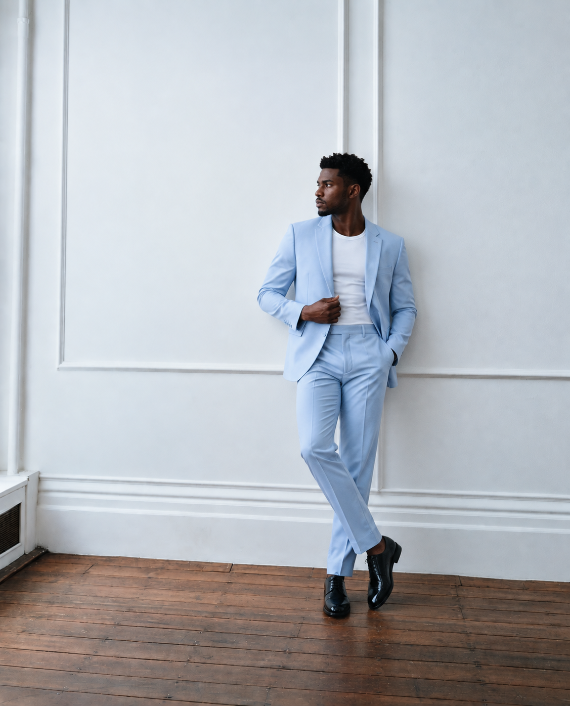 GUALA Men's Royal Ice Blue Modern Slim-Fit Trouser Suit