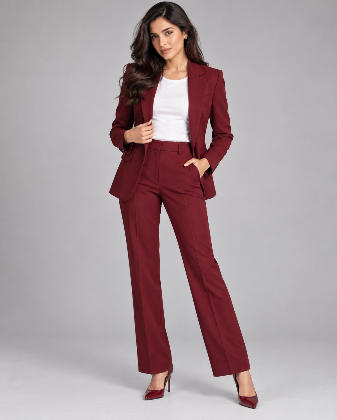 GUALA Women's Crimson Red Wide-Leg Trousers