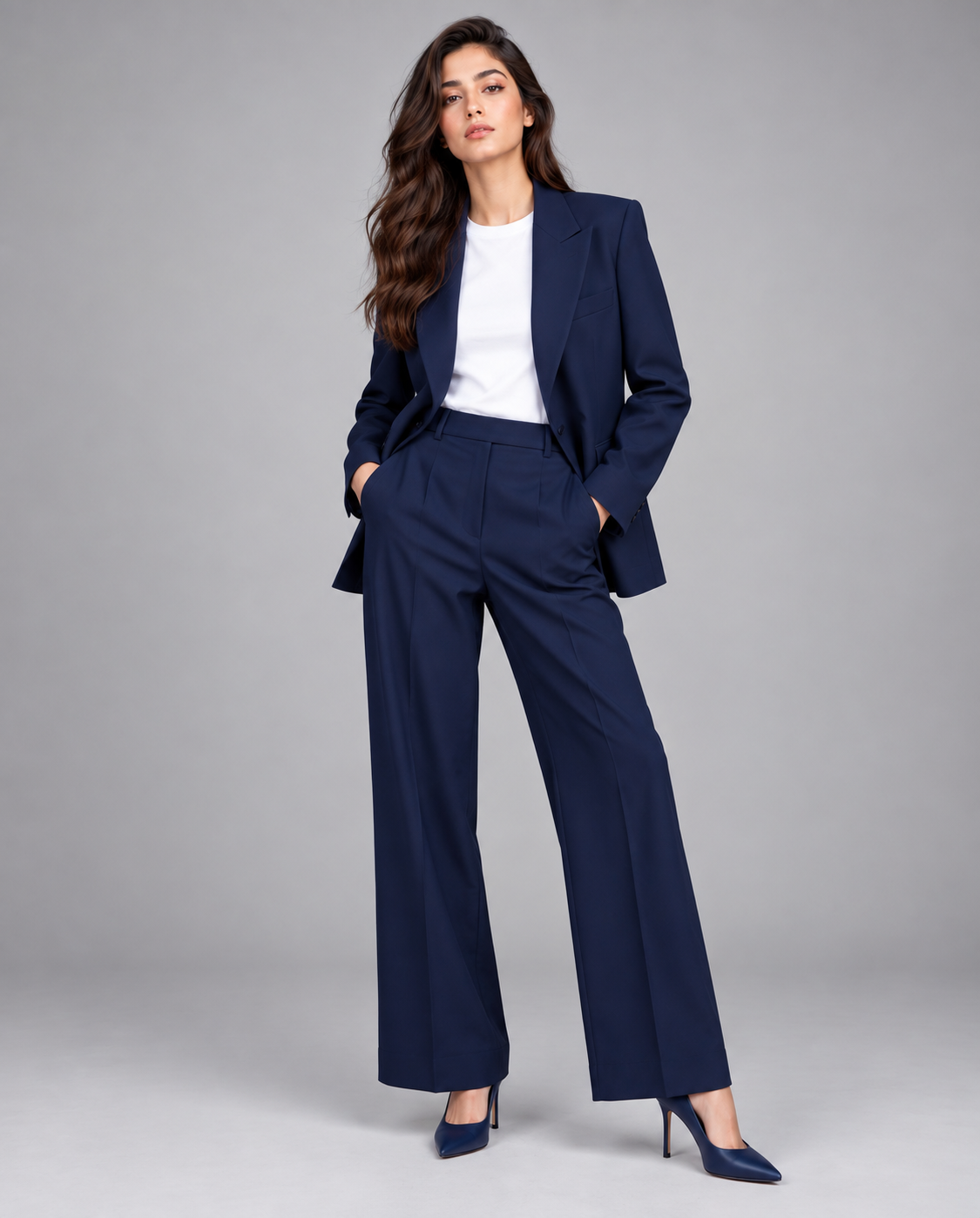 GUALA Women's Midnight Navy Wide-Leg Trousers
