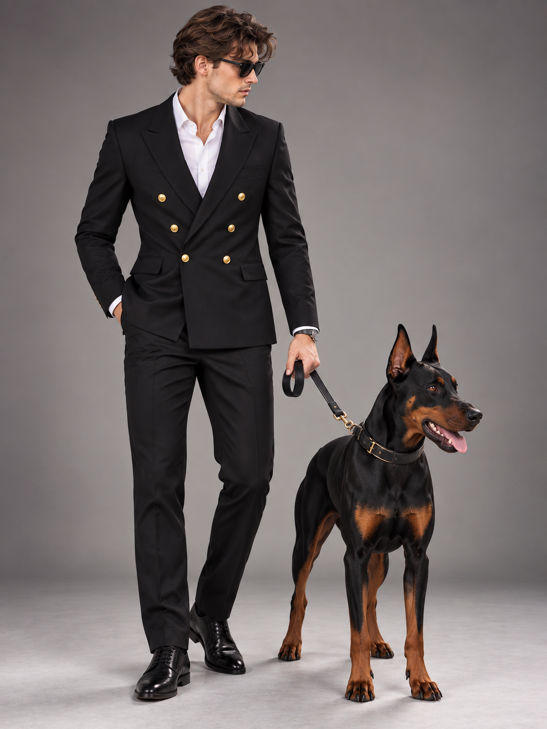 GUALA Men's Classic Black Double-Breasted Men's Suit Set
