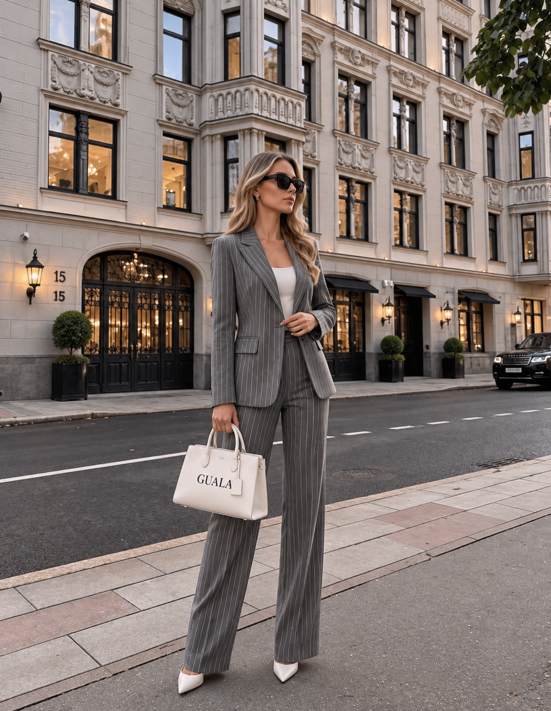GUALA Women's Royal Light Gray Pinstriped Tailored Trouser Suit
