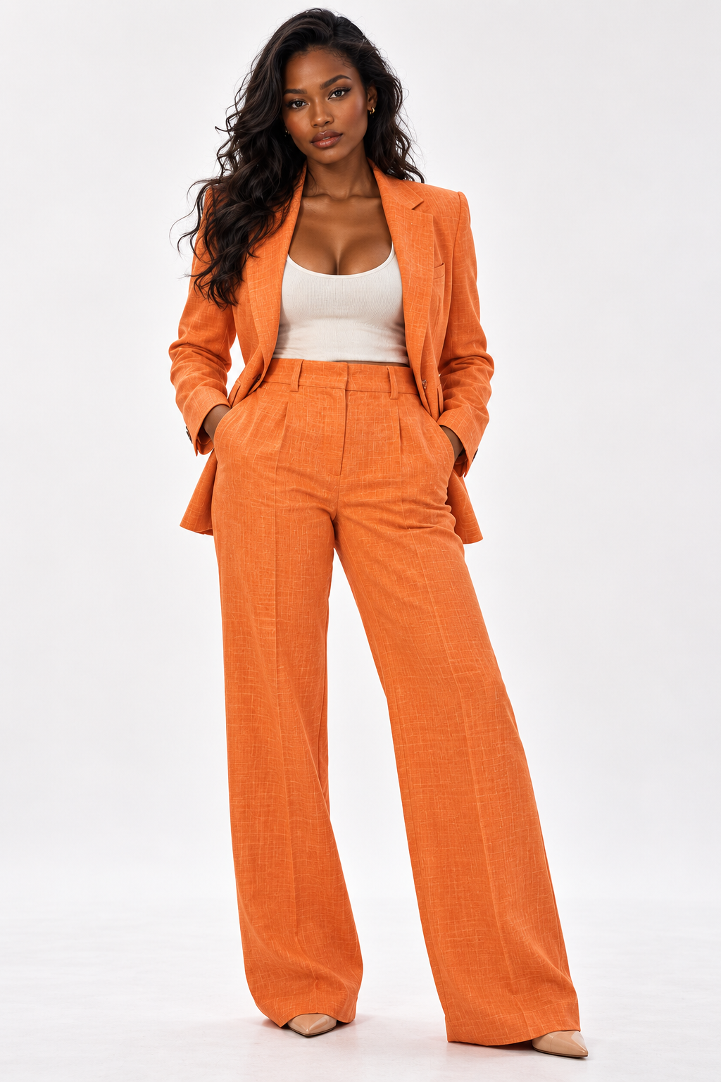 GUALA® Women's Vibrant Orange Pure Linen Hourglass Tailored Blazer